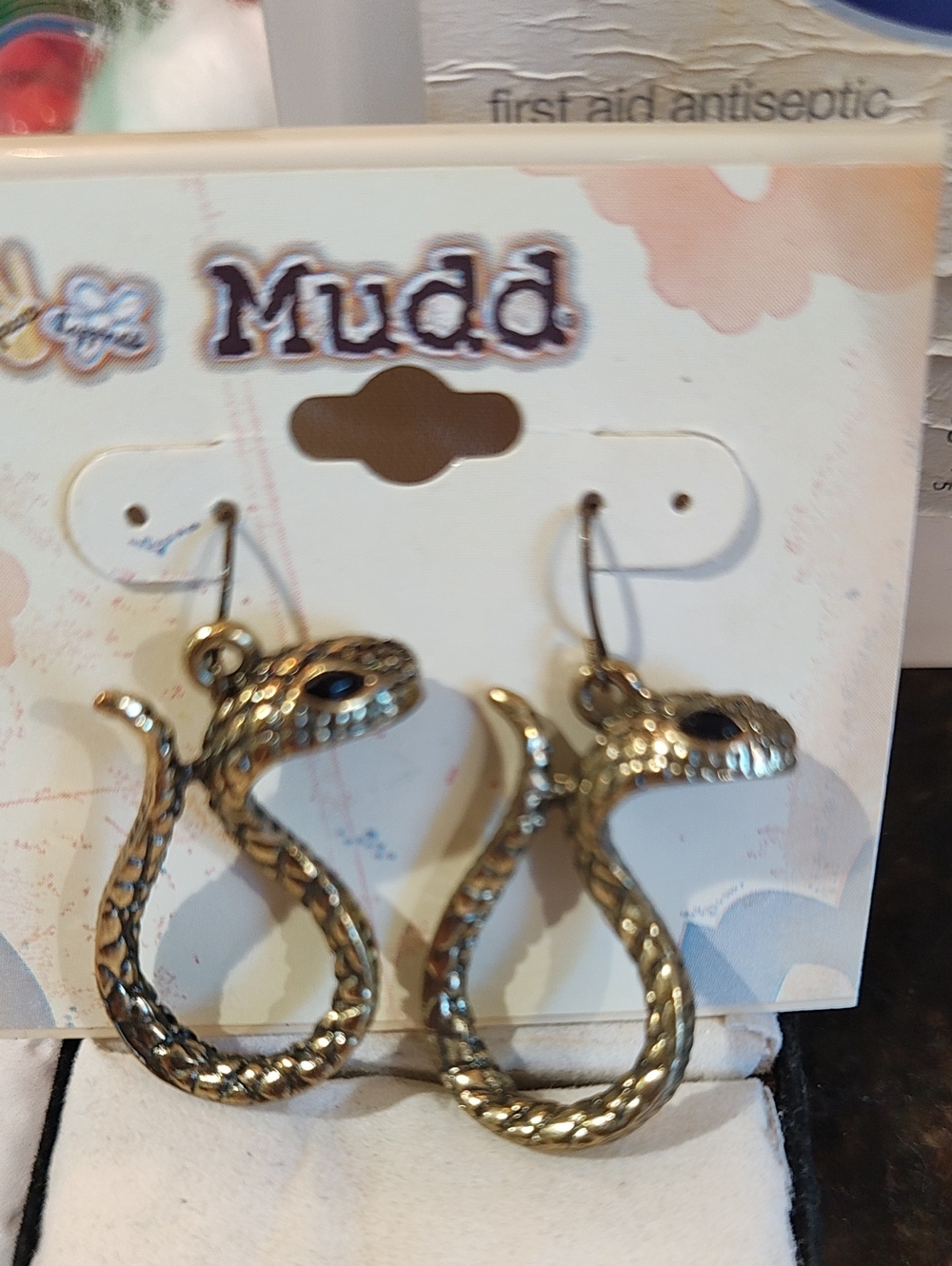 Mudd Gold Snake Hoop Earrings with Black Eyes
